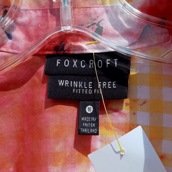 Foxcroft Crop Button Down Top Women's 16 Yellow Gingham Rose Tie Dye Lightweight - Picture 5 of 7